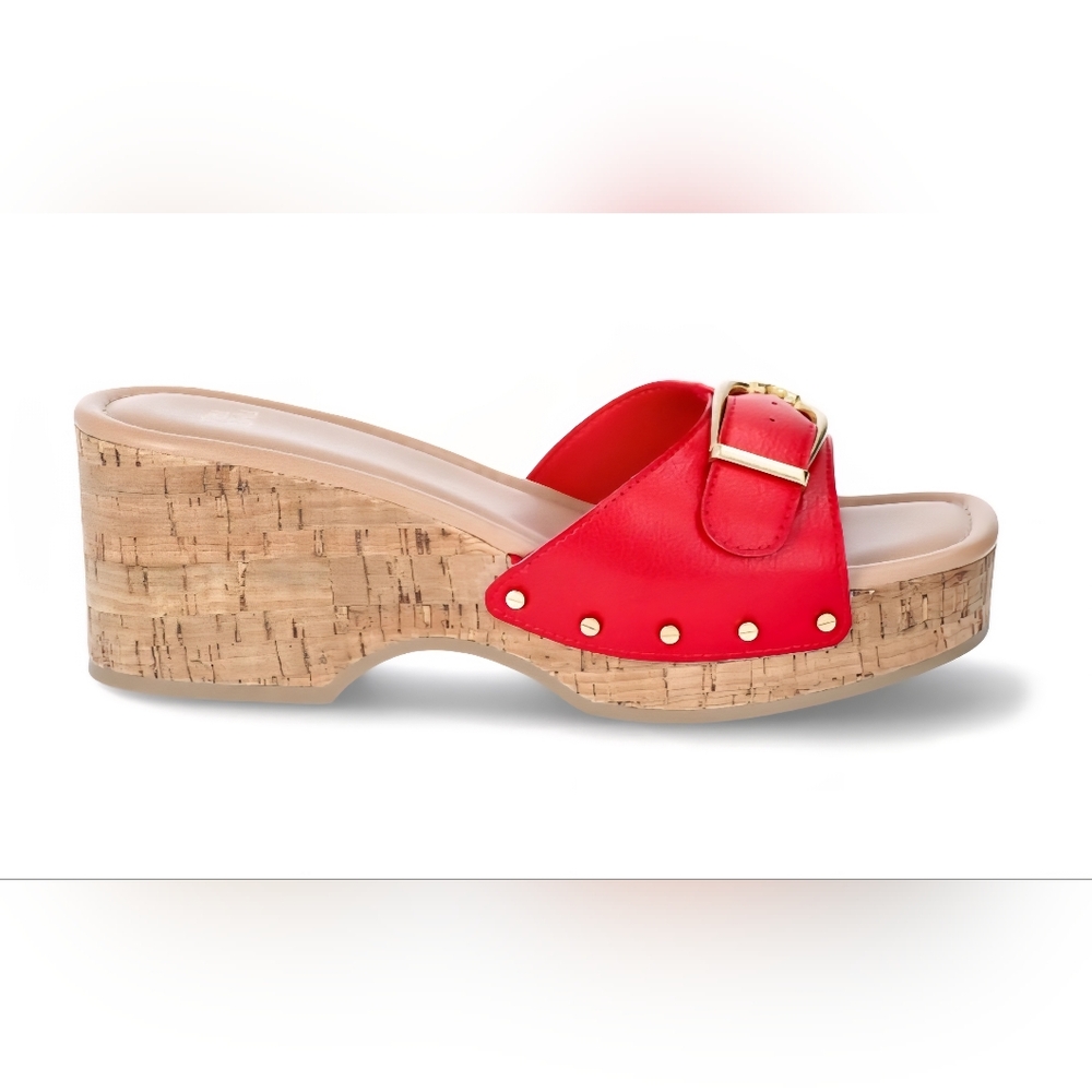 Time and Tru Women's Red Buckle Cork Platform Sandal - Picture 8 of 11